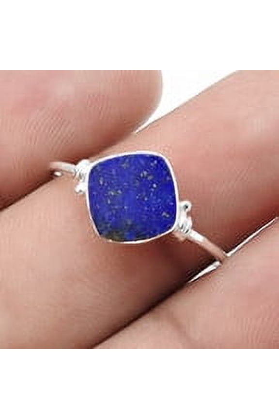 Throat Chakra Natural Lapis Lazuli Band Ring Size 9.5 Solid 925 Sterling Silver