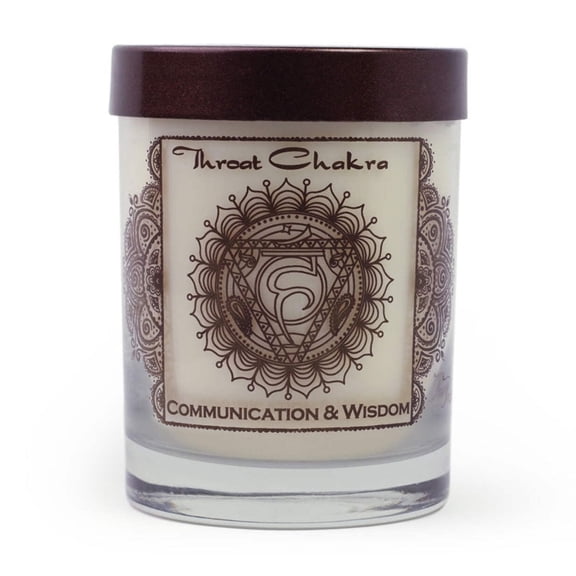 Throat Chakra Vishuddha | Candle for Chakra Meditation Scented with Essential Oils | Woods Amber | Communication and Wisdom - 10.5oz