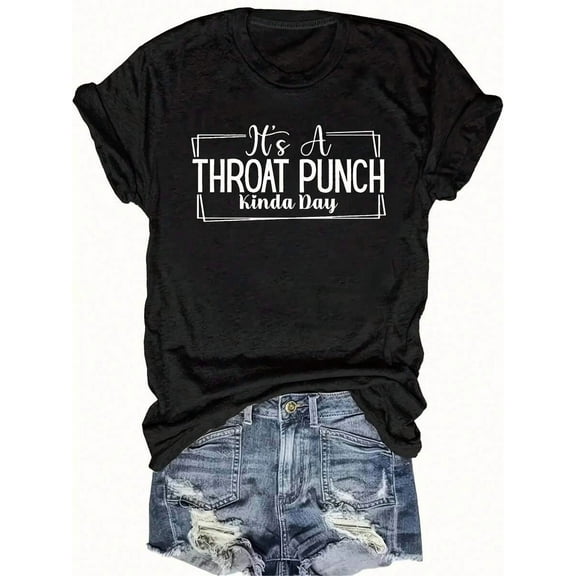 Throat Punch Print Crew Neck T-Shirt, Casual Short Sleeve Top, Women'S Clothing
