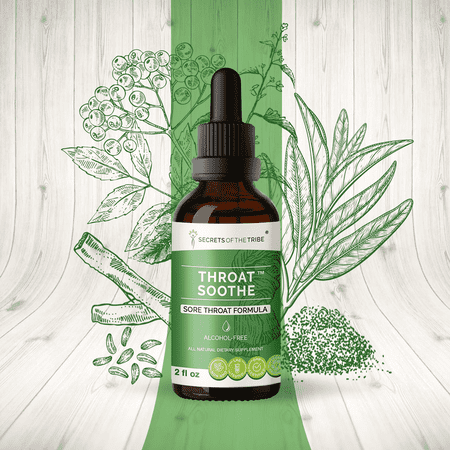 Secrets Of The Tribe Throat Soothe Blend Tincture Dietary Supplement, Natural Extract, Made from Licorice, Slippery Elm, Marshmallow, Sage, Echinacea, Elderberry 2 oz