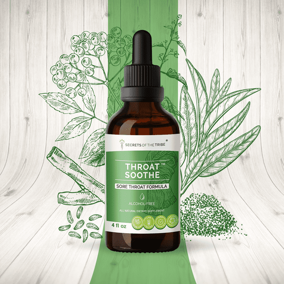 Secrets Of The Tribe Throat Soothe Blend Tincture Dietary Supplement, Natural Extract, Made from Licorice, Slippery Elm, Marshmallow, Sage, Echinacea, Elderberry 4 oz