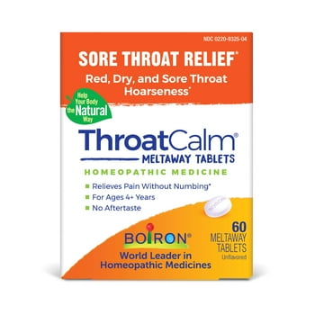 Boiron ThroatCalm Tablets, Homeopathic Medicine for Sore Throat Relief, Hoarseness, Red, Dry and Sore Throat, 60 Tablets