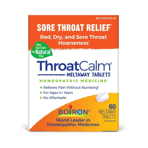 Boiron ThroatCalm Tablets, Homeopathic Medicine for Sore Throat Relief, Hoarseness, Red, Dry and Sore Throat, 60 Tablets