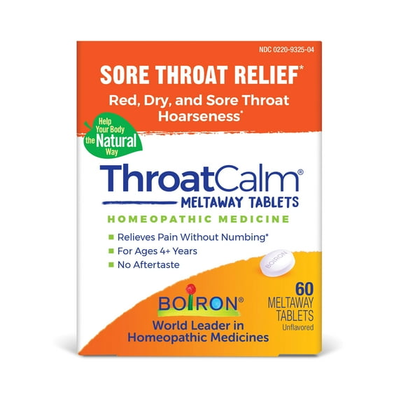 Boiron ThroatCalm Tablets, Homeopathic Medicine for Sore Throat Relief, Hoarseness, Red, Dry and Sore Throat, 60 Tablets