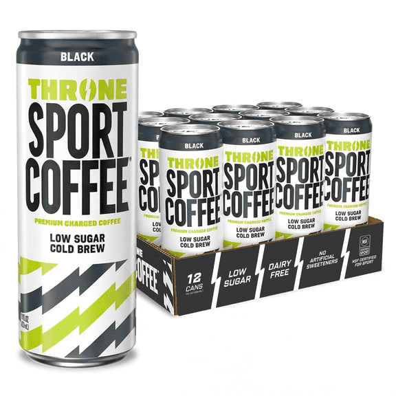 Throne Sport Coffee Cold Brew Black, 150mg Caffeine, B Vitamins, Dairy-Free, Low Sugar Coffee Drink, NSF Certified, 12 Pack