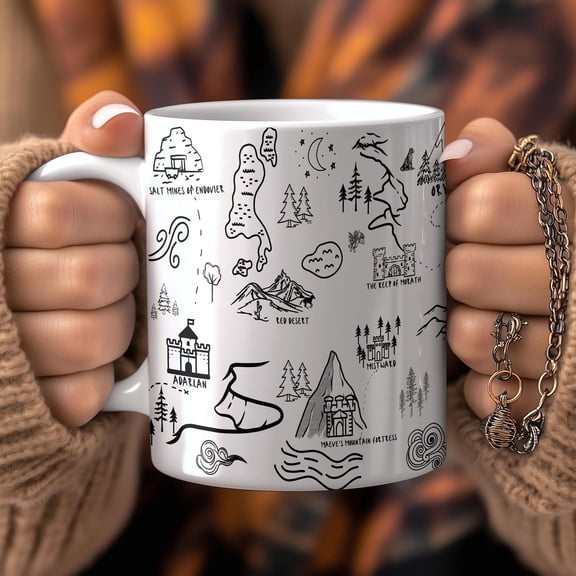 Throne of Glass Mug Bookish Gift Featuring Map of Erilea for Sarah J Maas Fans Aelin Galathynius Manon Blackbeak and Rattle the Stars