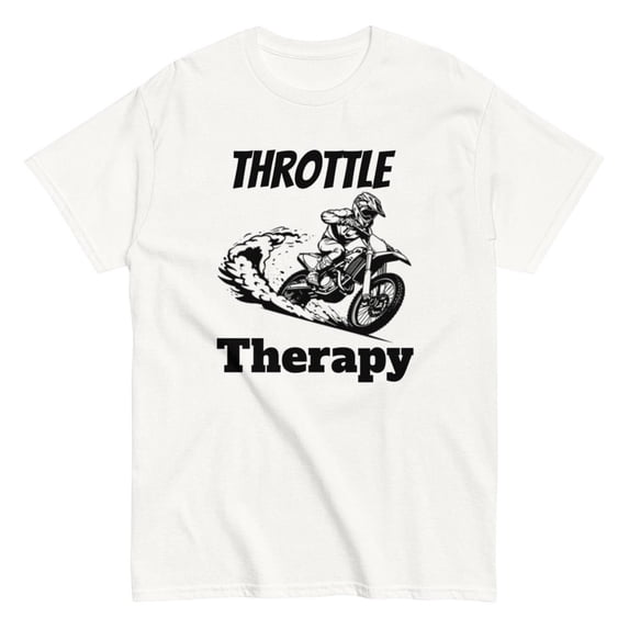 Throttle Therapy Motocross Graphic T-Shirt, Cartoon Dirt Bike Rider Tee