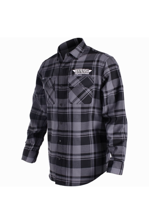 Drag Specialties Plaid Mens Long Sleeve Flannel Shirt Black SM