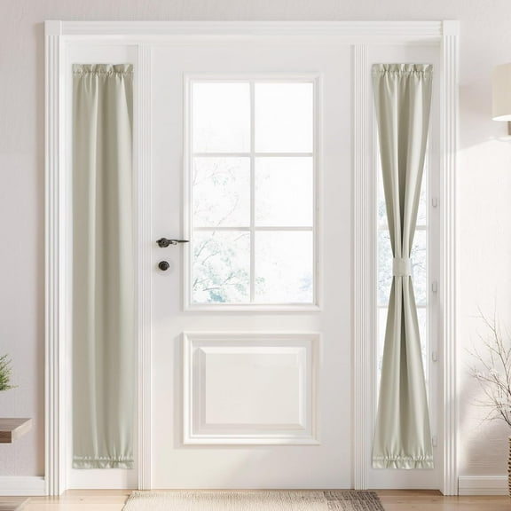 ThrottleT-100% Blackout Sidelight Curtain for Front Door Dual Rod Pocket No Coating, Privacy Assured Thermal Insulated Room Darkening Drapes for Narrow Window Bedroom, W 12 x L 72, 1 Panel, Natural