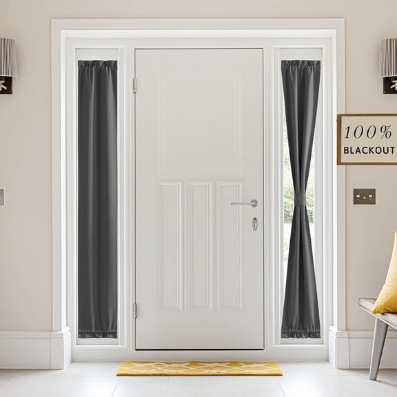 ThrottleT- 100% Blackout Sidelight Curtain for Front Door with Dual Rod Pocket No Coating, Privacy Assured Thermal Insulated Room Darkening Drapes for Narrow Window Bedroom, W 12 x L 72, 1 Panel,Grey