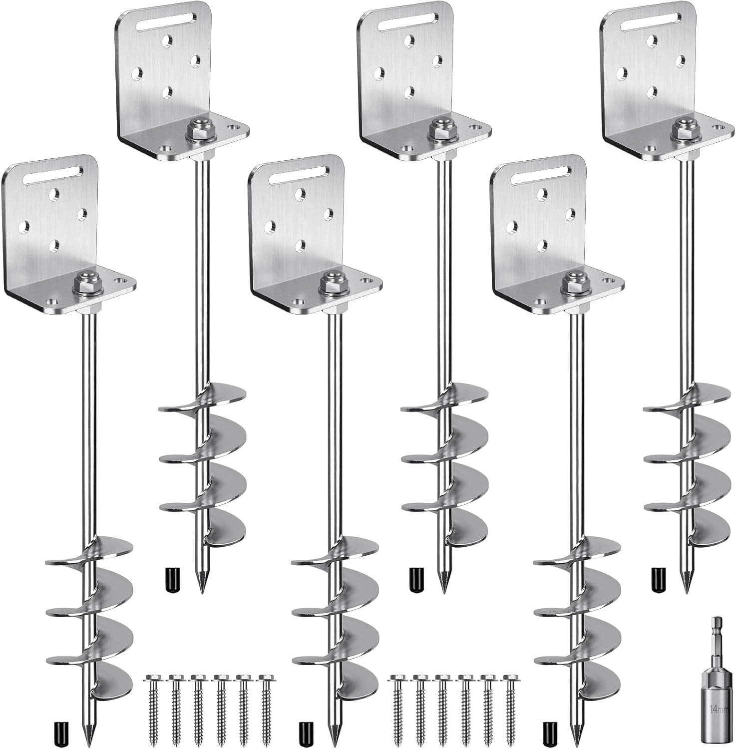 ThrottleT-2/4/6 Pack 18" 24" Ground Anchors Screw in Shed Anchor with L Bracket Trampoline Anchor Spiral Swingset Anchors for Swing Set, Mobile Home, Fence, Playset, Tent, Canopy, Carport