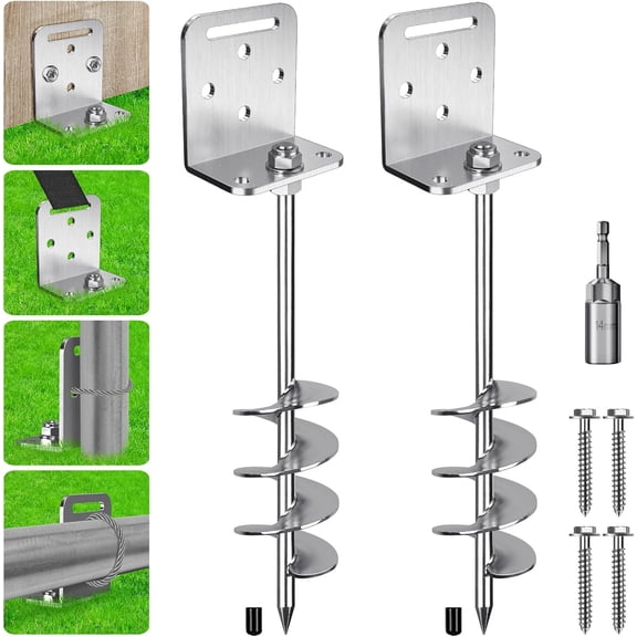 ThrottleT-2/4/6 Pack 18" 24" Ground Anchors Screw in Shed Anchor with L Bracket Trampoline Anchor Spiral Swingset Anchors for Swing Set, Mobile Home, Fence, Playset, Tent, Canopy, Carport