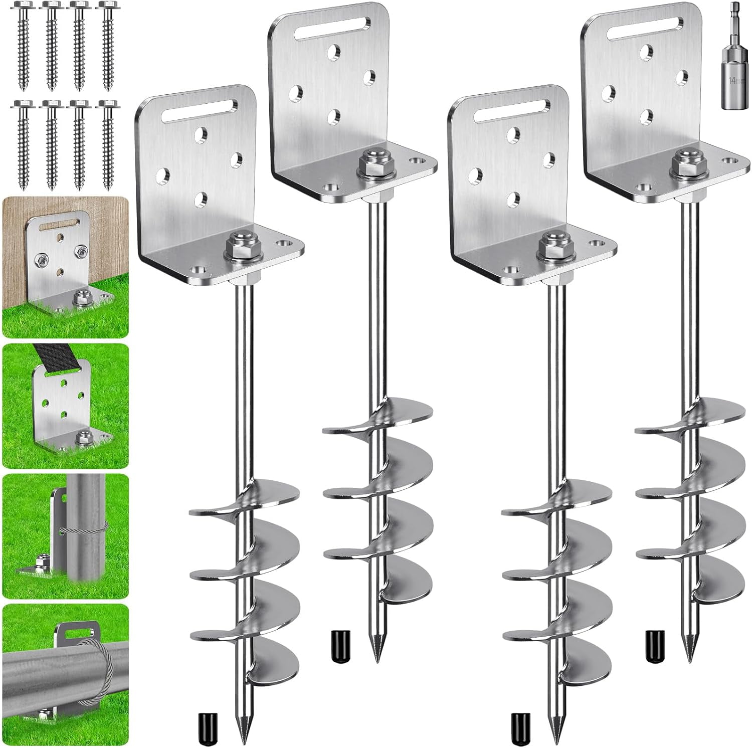 ThrottleT-2/4/6 Pack 18" 24" Ground Anchors Screw in Shed Anchor with L Bracket Trampoline Anchor Spiral Swingset Anchors for Swing Set, Mobile Home, Fence, Playset, Tent, Canopy, Carport