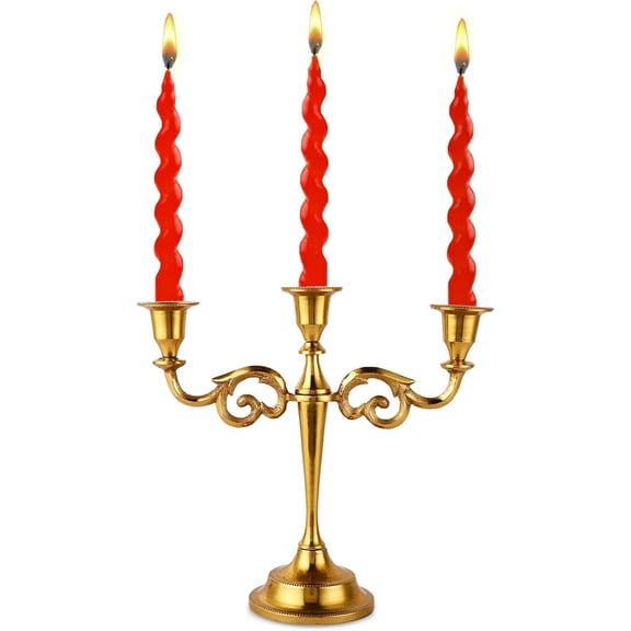 ThrottleT- 3 Arm Candelabra Taper Candle Holders Decorations Indoor Kitchen Décor Table Candles Candlestick Candelabra Centerpiece (Gold)
