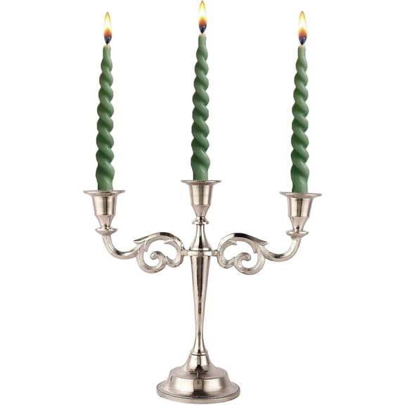 ThrottleT- 3 Arm Candelabra Taper Candle Holders Decorations Indoor Kitchen Décor Table Candles Candlestick Candelabra Centerpiece (Silver)