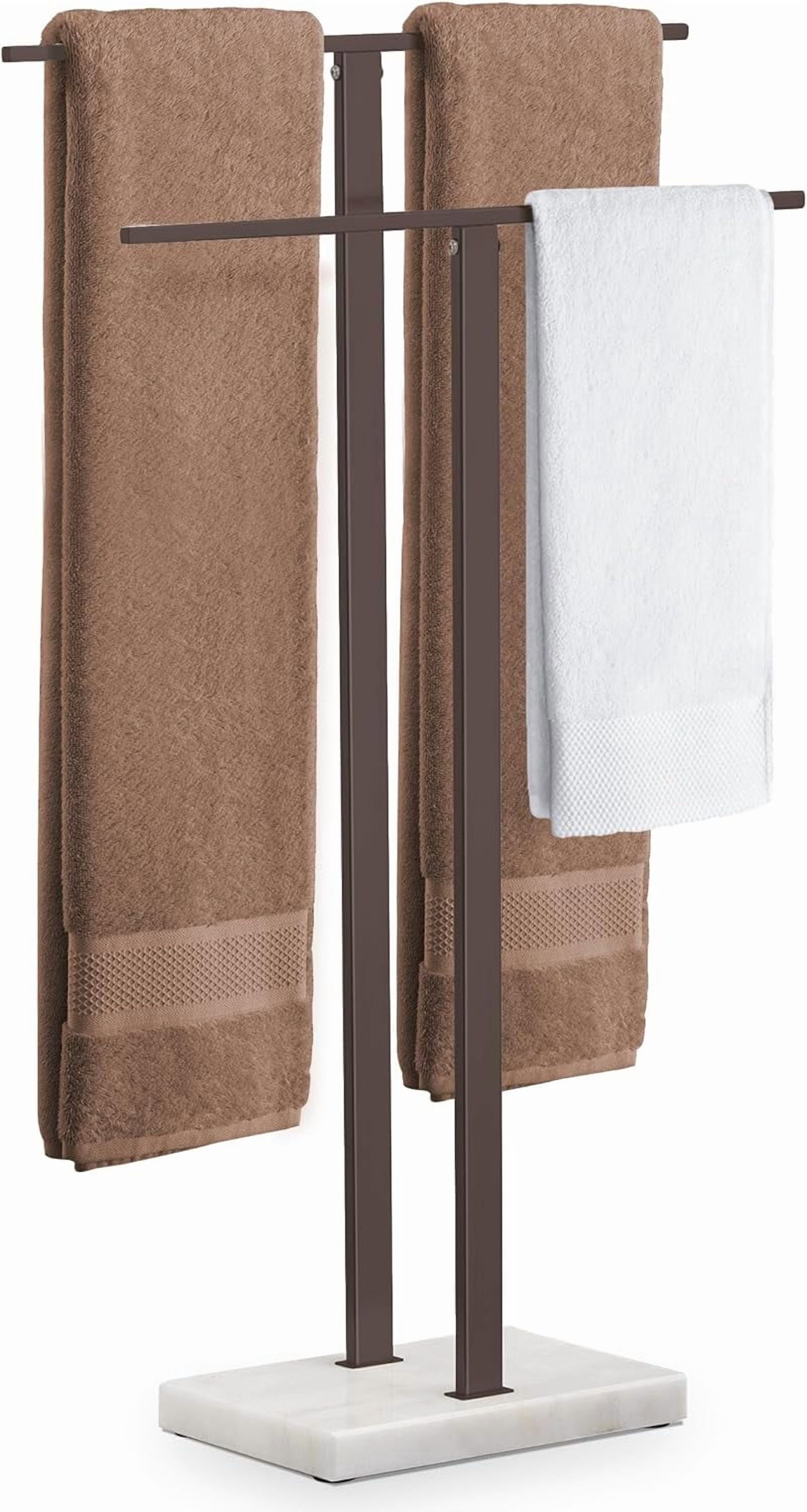 ThrottleT-Bronze Standing Towel Rack with Weighted Marble Base, 2-Tier ...