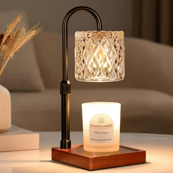 ThrottleT- Candle Warmer Lamp with Timer -Dimmable Adjustable Height Wax Melt Warmer for Jar Candles,Vintage Home Decor with Elegant Amber Glass,Birthday Gifts for Women, Mom, Friend