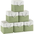 thumbnail image 1 of ThrottleT-Fabric Cubes Storage Basket, 6 Pack 11x11 in with Handles Foldable Cube Storage Bins, for Shelves, Home, Office Organizers (White/ Green), 1 of 18