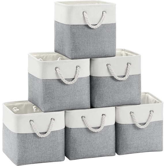 ThrottleT-Fabric Cubes Storage Basket, 6 Pack 11x11 in with Handles Foldable Cube Storage Bins, for Shelves, Home, Office Organizers