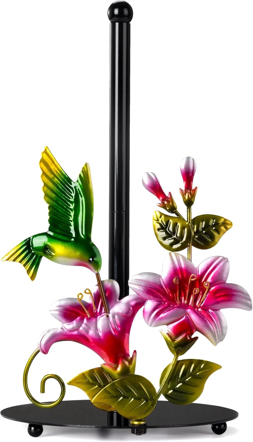 ThrottleT - Flower & Hummingbird Decor Paper Towel Roll Holder Countertop - Farmhouse Kitchen Decor and Accessories, Hummingbird Housewarming Gifts for Women Mom Grandma, Weighted Base