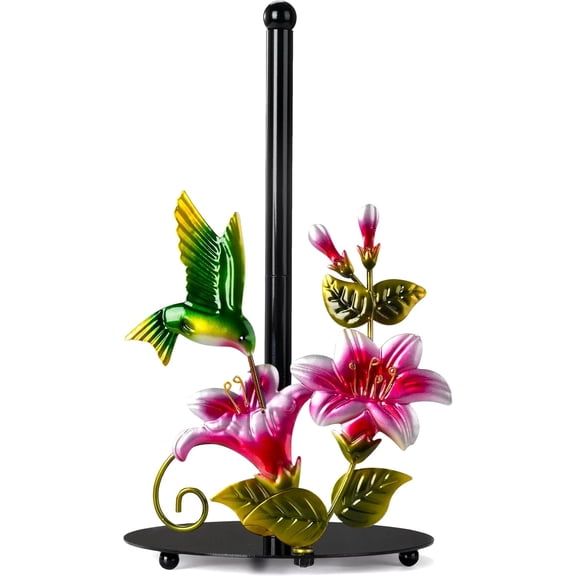 ThrottleT - Flower & Hummingbird Decor Paper Towel Roll Holder Countertop - Farmhouse Kitchen Decor and Accessories, Hummingbird Housewarming Gifts for Women Mom Grandma, Weighted Base