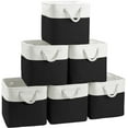 thumbnail image 1 of ThrottleT-Large 11x11 Inch Cube Storage Bins with Cotton Handles for Closet, Shelves, Clothes, Towel (White/ Black-6 Pack), 1 of 17