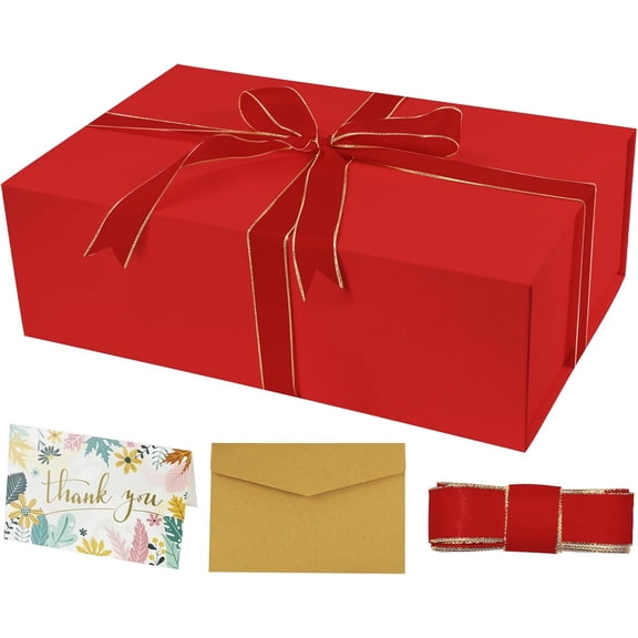ThrottleT Large Gift Box14x9x4.5 Inch,Christmas Red Gift Boxes with Magnetic Closure Lid,Ribbon and Card,Present Box for Birthady Valentine's Day Mother's Day Anniversary