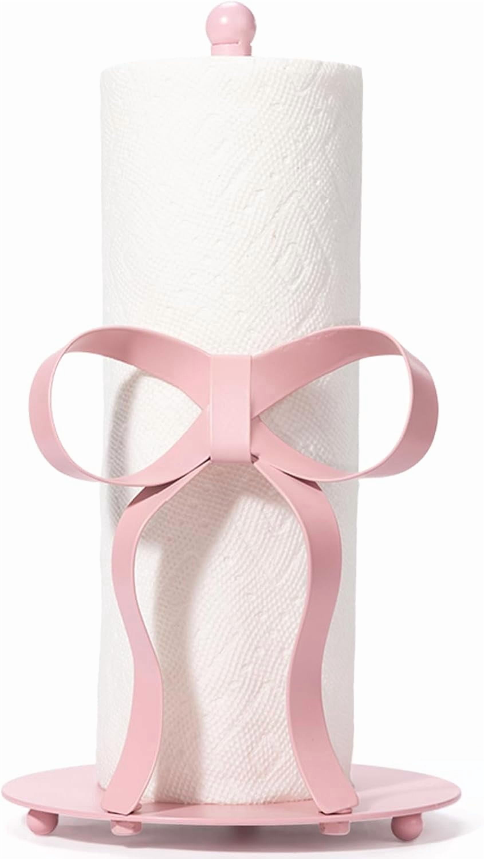ThrottleT - Pink Bow Paper Towel Holder Coutertop - Bow Accent Paper Towel Holder, Pink Kitchen Decor and Accessories, Coquette Room Decor Girly Gifts for Women, 3D Handmade Pattern, Weighted Base