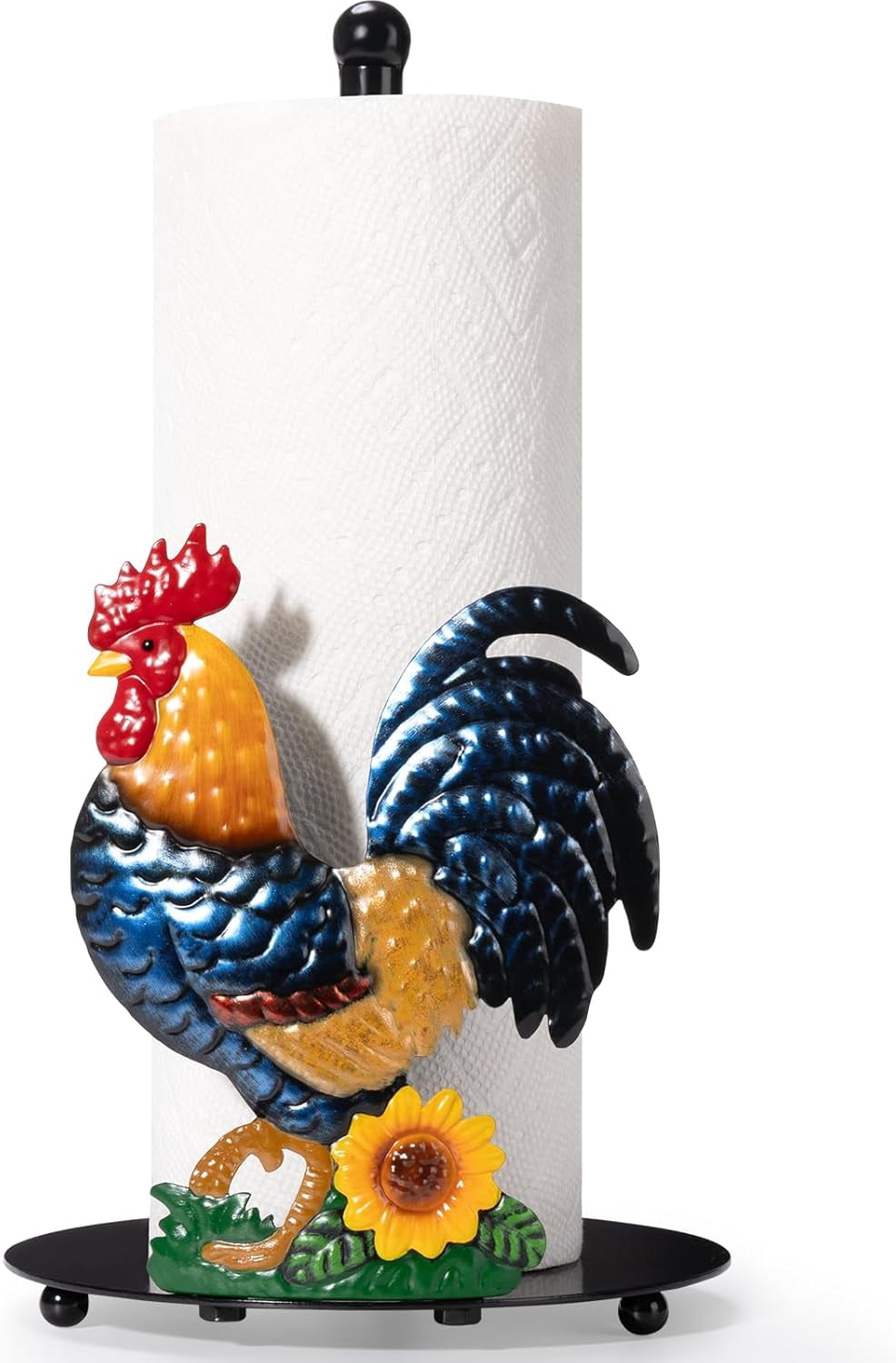 ThrottleT - Rooster Paper Towel Holder Countertop - Sunflower & Chicken Farmhouse Kitchen Decor and Accessories, Rustic Housewarming Gift for Rooster & Farmhouse Enthusiasts, Weighted Base