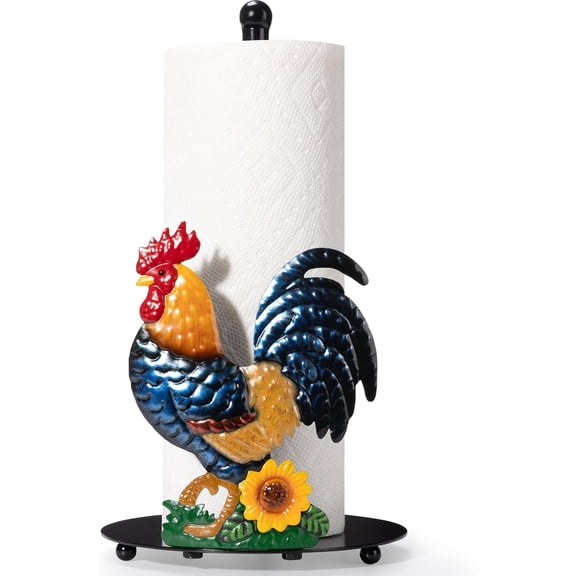 ThrottleT - Rooster Paper Towel Holder Countertop - Sunflower & Chicken Farmhouse Kitchen Decor and Accessories, Rustic Housewarming Gift for Rooster & Farmhouse Enthusiasts, Weighted Base