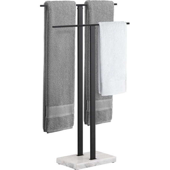 ThrottleT-Standing Towel Rack, 2-Tier Towel Racks for Bathroom Freestanding with Marble Base, Upgrade Steady Design, SUS304 Stainless Steel Matte Black, BTH217-BK