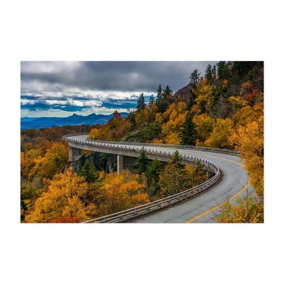 Through Blue Ridge - North Carolina Photography Autumn Bridge Scenic Nature Landscape Mountain Forest Unframed Wall Art Print 4 x 6 inches