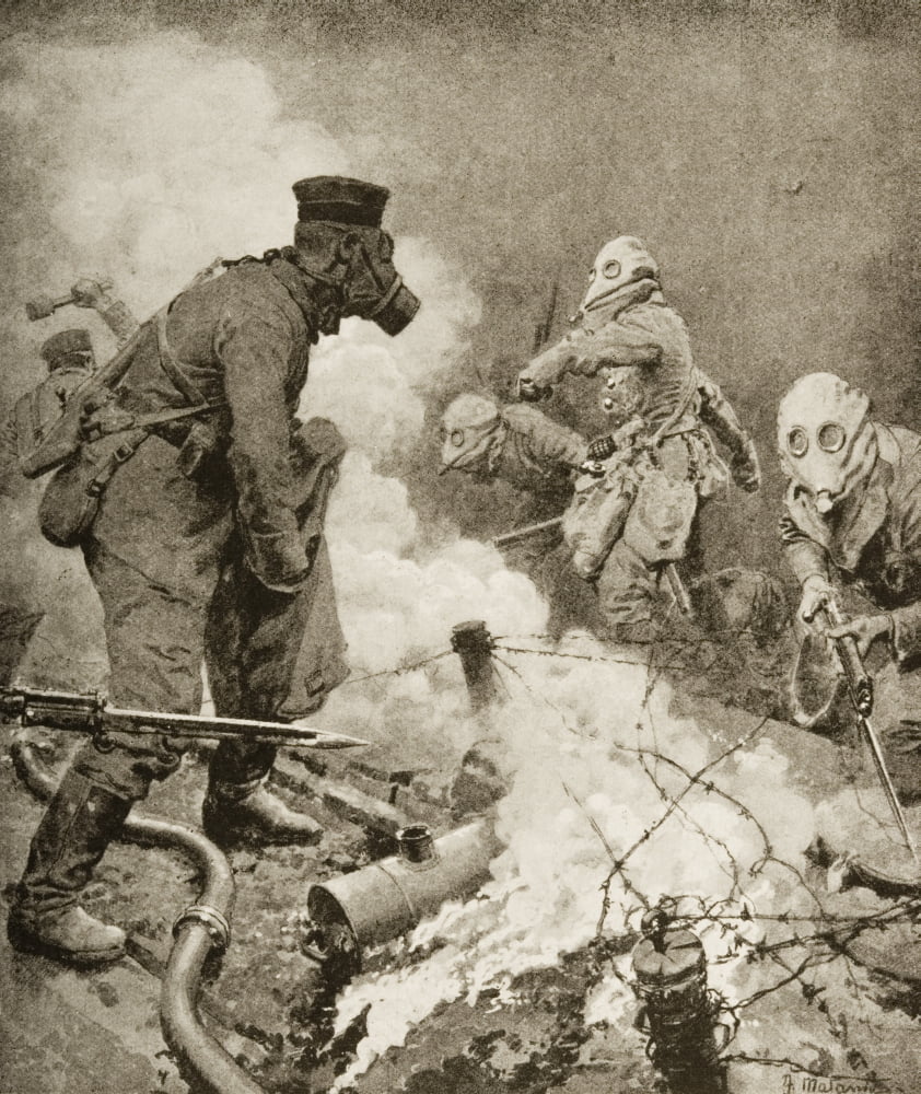 Through Clouds Of Poison GasBritish Troops Raiding The German Lines Drawn By FMatania Canvas Art - Ken Welsh Design Pics (26 x 32)