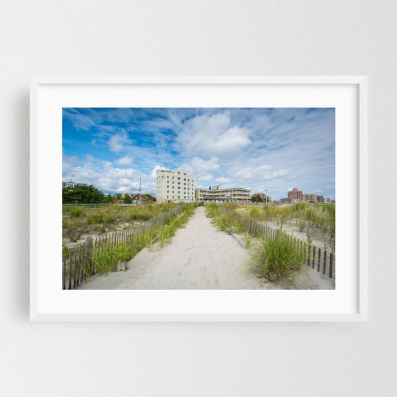 Through Dunes - Ventnor City New Jersey Photography White Framed Wall Art Print 24 x 36 inches