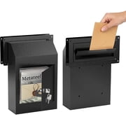 Metateel Through-The-Door Drop Box   Drop Deposit Mailbox with Slot Catcher, Heavy Duty Steel Mailbox with Lock for Secure Storage of Letters & Checks   Ideal for Home, Office, Apartment Black
