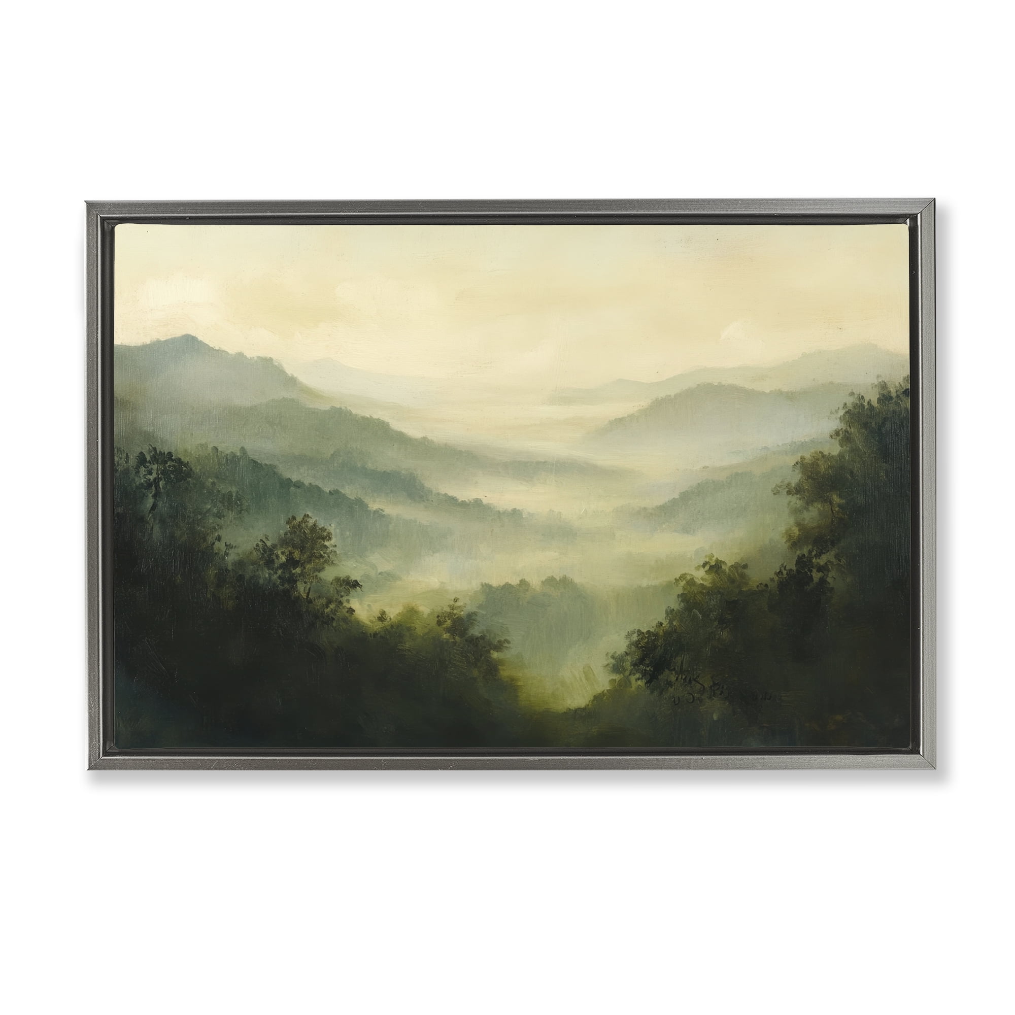 Through The Haze Landscape Gray Framed Floater Canvas Wall Art, design by Petal Prints Design