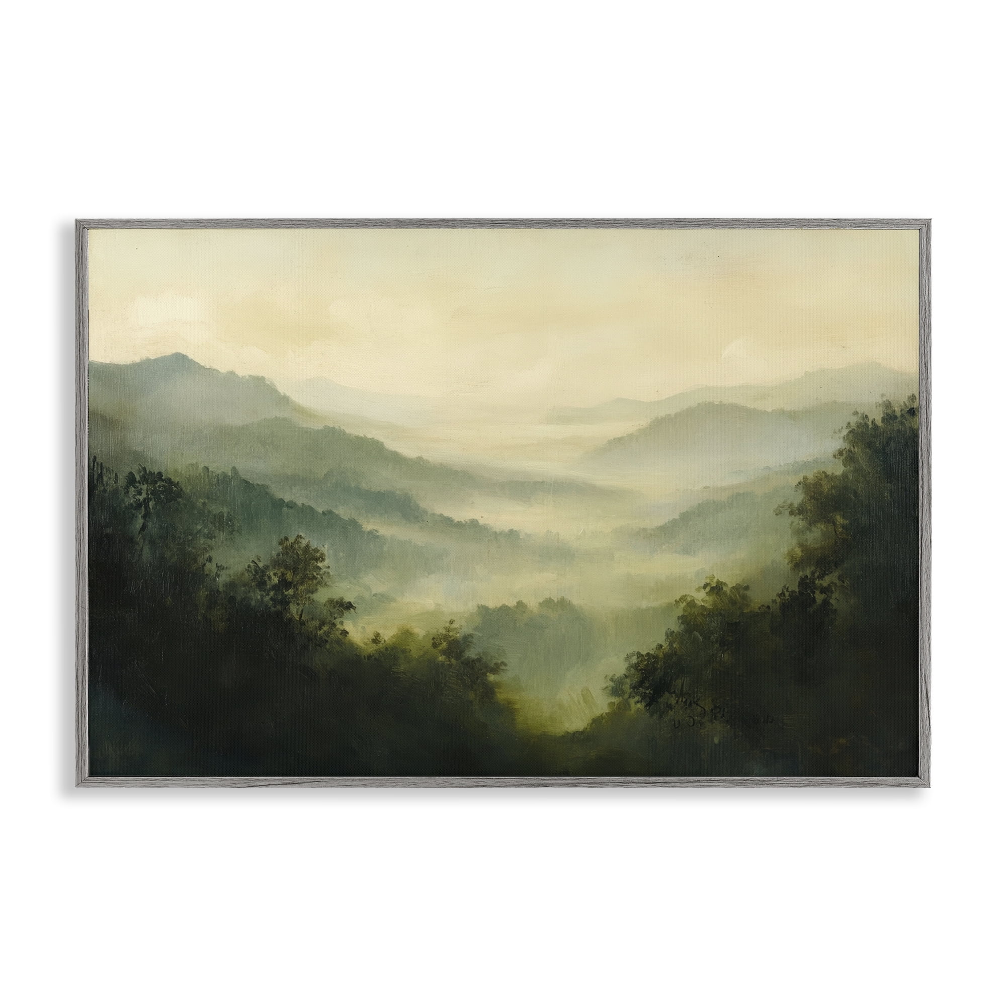 Through The Haze Landscape Gray Framed Giclee Art, design by Petal Prints Design