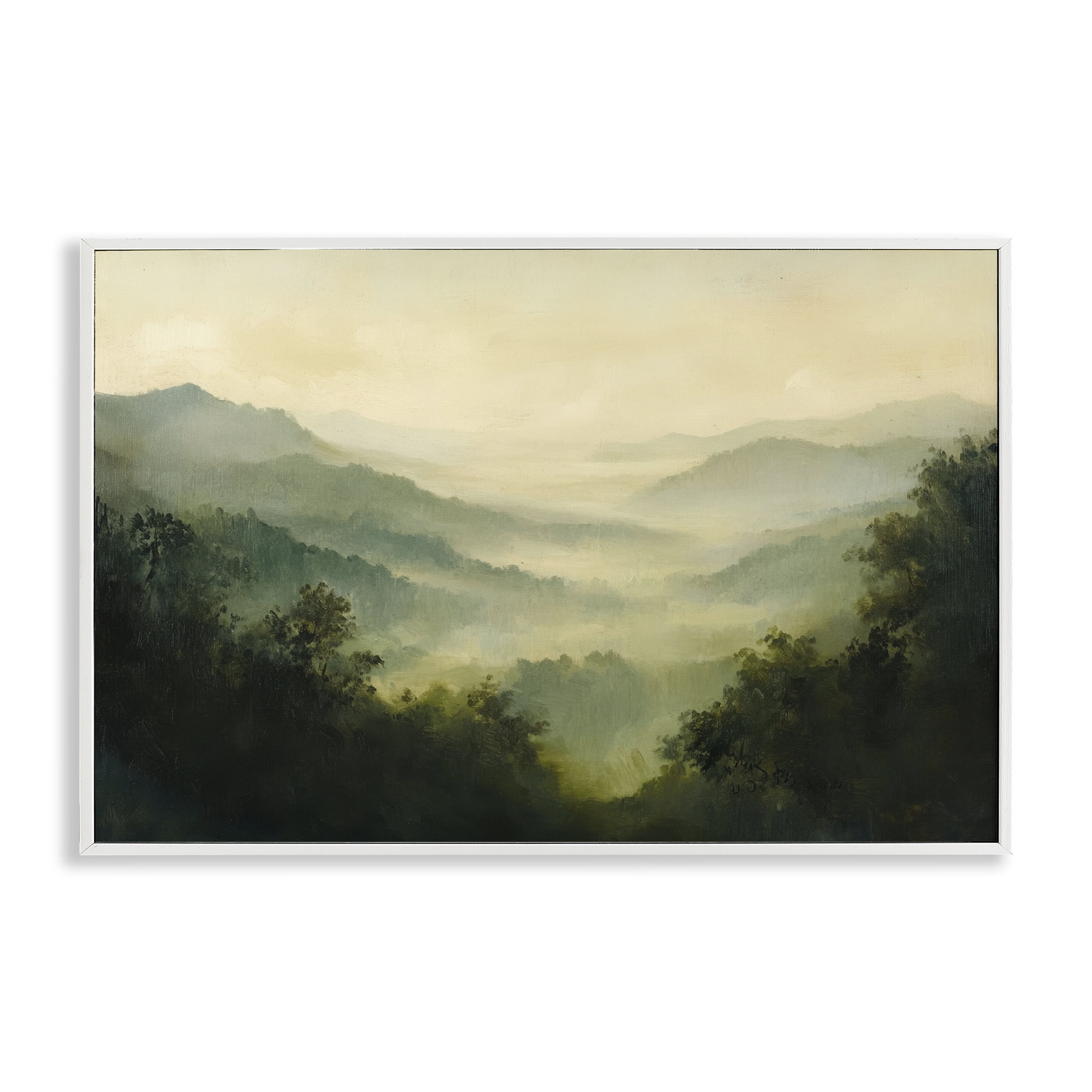 Through The Haze Landscape White Framed Giclee Art, design by Petal Prints Design