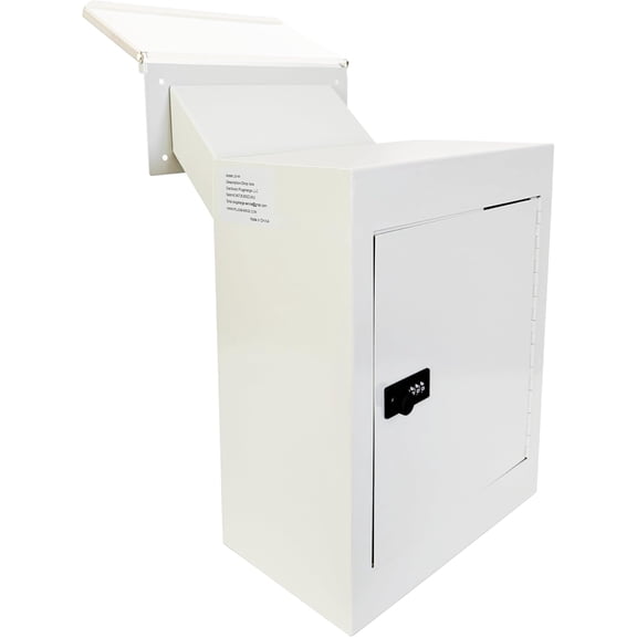 Through-the-Wall Locking Drop Box for Rent, Mail & Payments, Rainproof Wall Mailbox with Anti-Fishing Chute for Checks, Cash, Keys & Documents, Heavy-Duty Outdoor Drop Safe, Gray