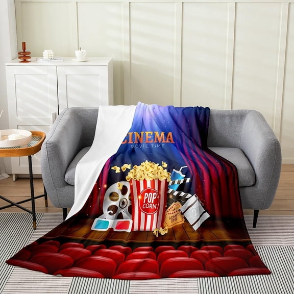 Throw 50"x60" Movie Night All Season,Bed Blanket Boys Girls Movie Plush Throw Blanket, for Kids Women Men Ultra Soft Movie Theater Decor Flannel Fleece Blanket Popcorn Room Decor