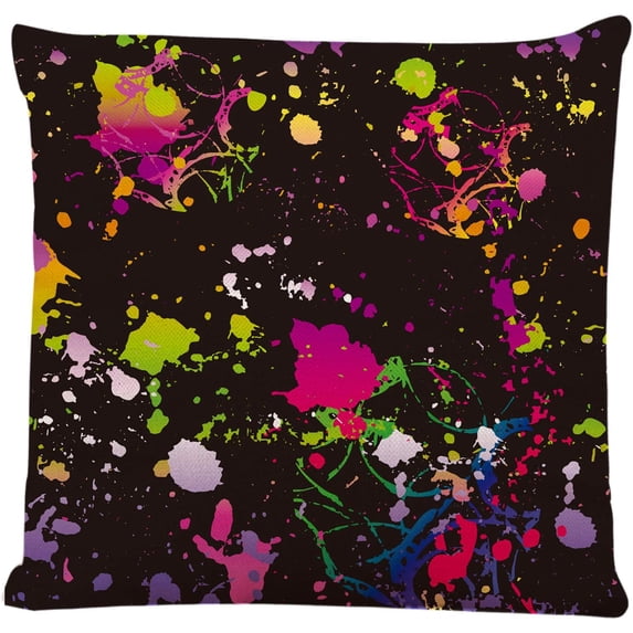 Throw Abstract Graffiti Pillow Cover Colorful Neon Paint Splatters on Black Square Decorative Throw Pillow Cushion Case for Home Couch Living Room Bed Sofa Car 18 x 18 Inches Pillowcase