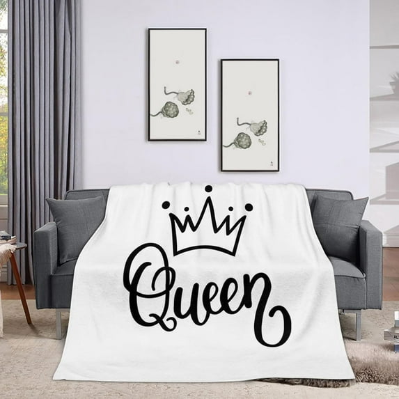 Throw Blanket 40x50 Inch,Funny Queen Crown Cozy Soft Lightweight Fuzzy Flannel Blanket 50x40 Inch Suitable for Couch Bed Sofa Living Room in All Seasons