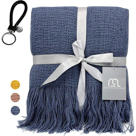 Throw Blanket – 50 x 60-inch Faux Mohair Couch Throw Blanket (Country Blue)