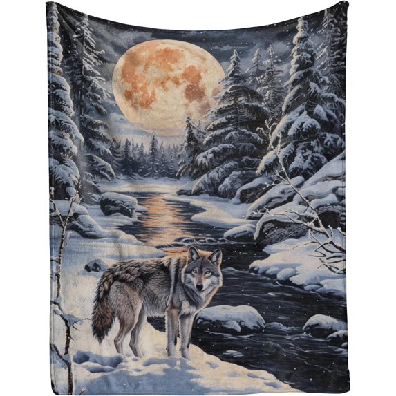 Throw Blanket 50"x60" Flannel Plush Blanket for Bed Couch Sofa Chair Aesthetic Cute Soft Warm for Girls Women Animals Nature-Forest Snow Wolf
