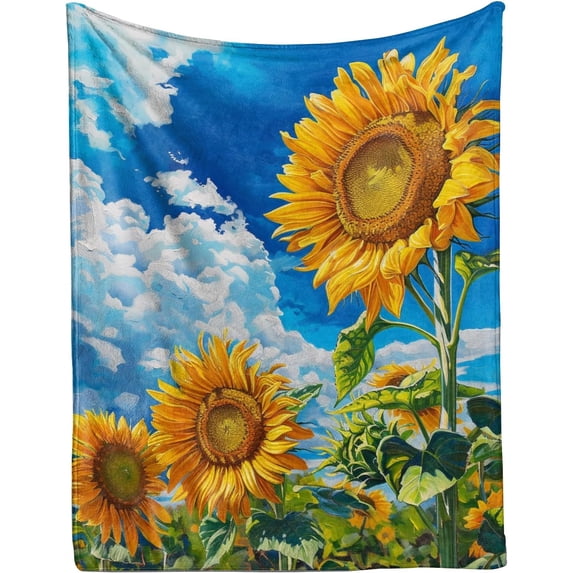 Throw Blanket 50"x60" Flannel Plush Blanket for Bed Couch Sofa Chair Aesthetic Cute Soft Warm for Girls Women Flower Floral Fruit-Sunflower