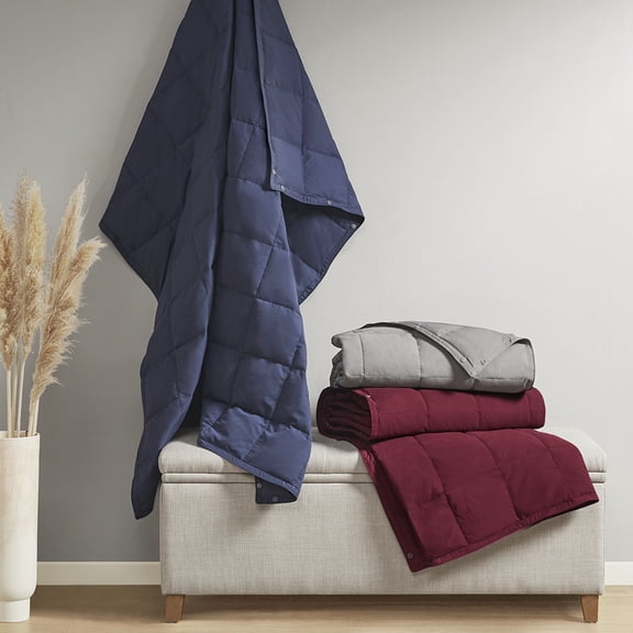Throw Blanket 62x68" - Indigo Microfiber Goose Feather & Down Quilted Throw