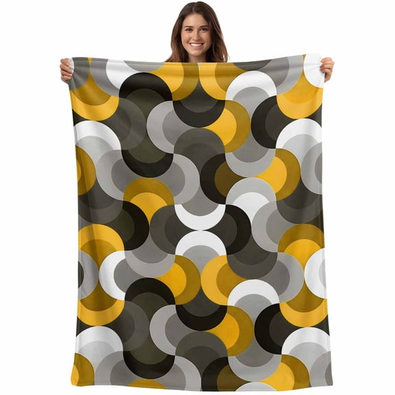 Throw Blanket Abstract Geometric Art Blankets and Throws, Modern Yellow Grey Blanket for Couch Bed Sofa Chair, Soft Cozy Warm Flannel Fleece Blankets for All Season Home Decor 40x50 Inch