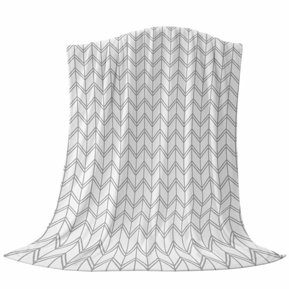 Throw Blanket Abstract Herringbone Pattern,Warm Soft Lightweight Flannel Fleece Blankets Modern Gray White Zigzag,Microfiber Throws for Bed Sofa Couch Camping All Seasons Use 30x40In