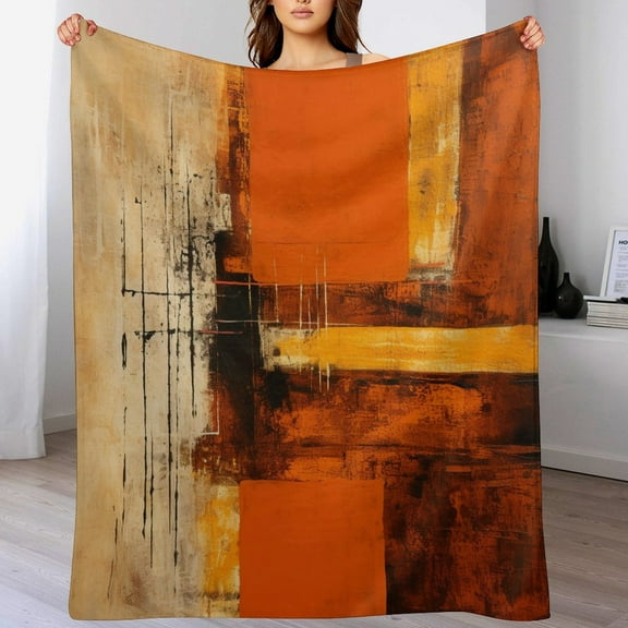 Throw Blanket Abstract Rustic Orange And Brown Print Soft Cozy Flannel Fleece Throw Blanket Vintage Abstract Painting Luxury Flannel Blanket for Winter Bedding Couch And Gift 60"x80"