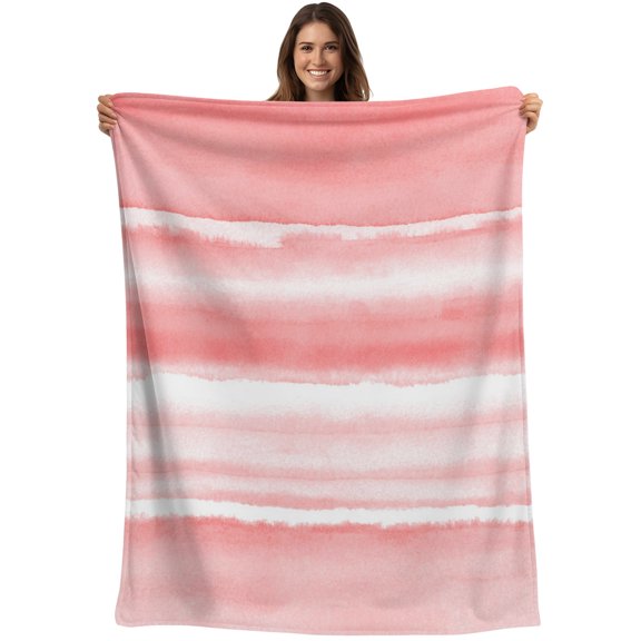 Throw Blanket Abstract Waves Blankets and Throws, Stripes Watercolor Ombre Pink Blanket for Couch Bed Sofa Chair, Soft Cozy Warm Flannel Fleece Blankets for All Season Home Decor 40x50 Inch